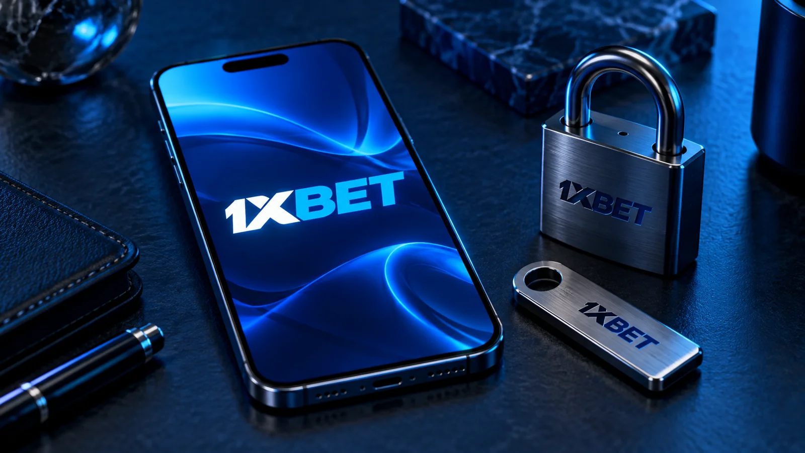 Telepono na may 1XBET, kandado at susi